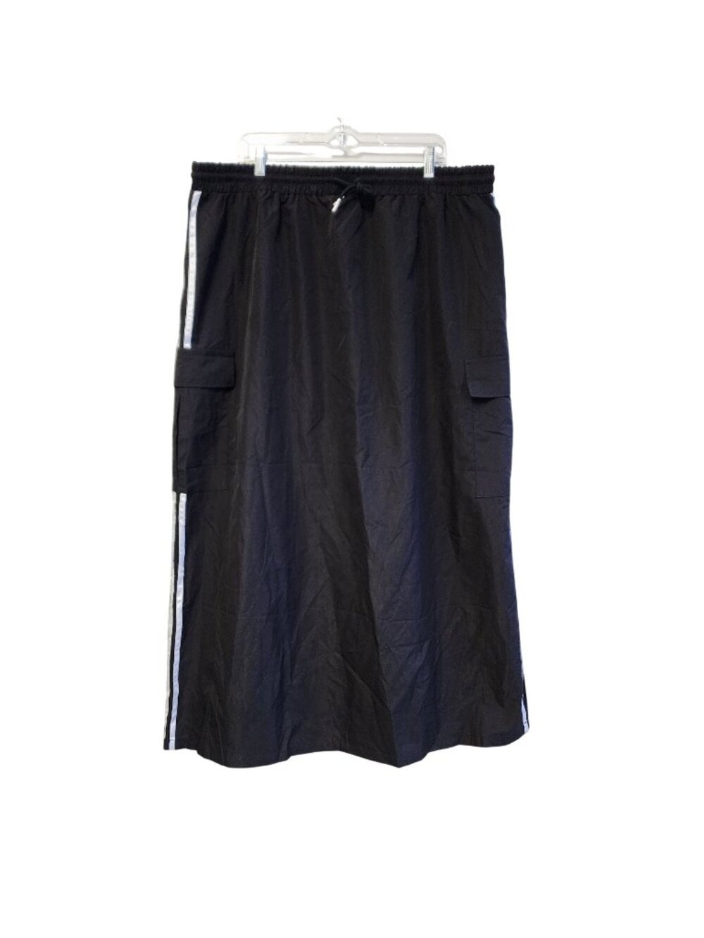 Plus Size Black Cargo Skirt Pockets  Sporty Side Stripes Size 4X Drawstring Wais